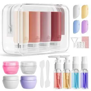 Travel Bottles for Toiletries, Leak-Proof TSA Compliant Silicone Travel Size Containers for Shampoo and Conditioner, BPA Free with Toiletry Bag (Cream) Travel Bottles for Toiletries, Leak-Proof TSA Compliant Silicone Travel Size Containers for Shampoo and Conditioner, BPA Free with Toiletry Bag (Cream)