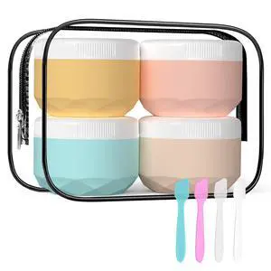 Travel Containers for Toiletries, 4-Pack TSA Approved Silicone Jars (1.7oz) - BPA Free Leakproof Cosmetic Containers for Creams, Lotion, Skincare & Makeup with Bonus Waterproof Bag Travel Containers for Toiletries, 4-Pack TSA Approved Silicone Jars (1.7oz) - BPA Free Leakproof Cosmetic Containers for Creams, Lotion, Skincare & Makeup with Bonus Waterproof Bag