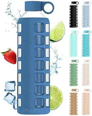 Borosilicate Glass Water Bottle with Time & Volume Markers, Silicone Sleeve, Stainless Steel Lid Reusable Glass Bottle for Water & Juice (32oz Chinese Porcelain) Borosilicate Glass Water Bottle with Time & Volume Markers, Silicone Sleeve, Stainless Steel Lid Reusable Glass Bottle for Water & Juice (32oz Chinese Porcelain)