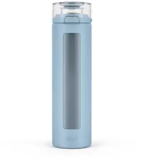 Glass Water Bottle with Flip Lid and Sleeve, Tech Blue Glass Water Bottle with Flip Lid and Sleeve, Tech Blue