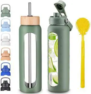 Borosilicate Glass Water Bottle, Leak-Proof, BPA Free Borosilicate Glass Water Bottle, Leak-Proof, BPA Free