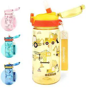 Water Bottle for School or Travel, 20 Oz Durable Plastic Water Bottle with Silicone Straw and Pop-Up Spout Cover, BPA Free & Dishwasher Safe(Excavator) Water Bottle for School or Travel, 20 Oz Durable Plastic Water Bottle with Silicone Straw and Pop-Up Spout Cover, BPA Free & Dishwasher Safe(Excavator)