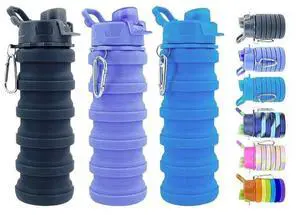 Collapsible Water Bottles 3 Pack 500ml (Black+Purple+Blue) Collapsible Water Bottles 3 Pack 500ml (Black+Purple+Blue)