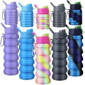 Collapsible Water Bottles 16 oz Portable Foldable Water Bottles Silicone Leak Proof Travel Water Bottle Reusable Sports Water Bottle with Metal Clip for Camping Hiking Travel (Colorful) Collapsible Water Bottles 16 oz Portable Foldable Water Bottles Silicone Leak Proof Travel Water Bottle Reusable Sports Water Bottle with Metal Clip for Camping Hiking Travel (Colorful)