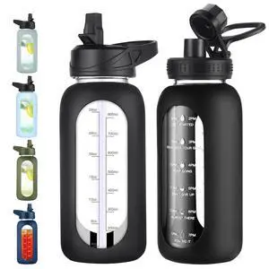 Glass Water Bottle with Straw, Large Sports Water Jug Glass Water Bottle with Straw, Large Sports Water Jug