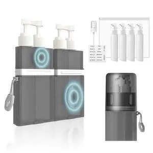 Travel Toiletry Containers,TSA Approved Refillable Travel Size Toiletries Bottles Set with Suction Cup for Smooth Walls - for Shampoo,Conditioner,Body Wash,Lotion.(Grey) Travel Toiletry Containers,TSA Approved Refillable Travel Size Toiletries Bottles Set with Suction Cup for Smooth Walls - for Shampoo,Conditioner,Body Wash,Lotion.(Grey)