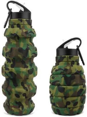 Collapsible Water Bottle Sports Bottle 19.5OZ/580ml Travel Water Bottle for Men Women Kids. BPA Free Food Grade Silicone. (Army green camouflage) Collapsible Water Bottle Sports Bottle 19.5OZ/580ml Travel Water Bottle for Men Women Kids. BPA Free Food Grade Silicone. (Army green camouflage)