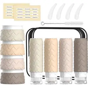 Travel Bottles for Toiletries, TSA Approved Travel Size Toiletries Containers Set, BPA-Free Silicone Leak Proof Refillable Bottles Stackable Creams Jars Accessories Kit W/Clear Bag(Cream) Travel Bottles for Toiletries, TSA Approved Travel Size Toiletries Containers Set, BPA-Free Silicone Leak Proof Refillable Bottles Stackable Creams Jars Accessories Kit W/Clear Bag(Cream)