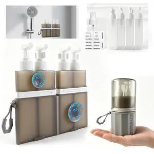 4 in 1 Travel DispenserUnbreakable Silicone Travel Dispenser Bottle, Vacuum Suction Wall Mounted Refillable Containers,Leakproof Toiletry Containers for Shampoo, Lotion, Baby Care-Grey. 4 in 1 Travel DispenserUnbreakable Silicone Travel Dispenser Bottle, Vacuum Suction Wall Mounted Refillable Containers,Leakproof Toiletry Containers for Shampoo, Lotion, Baby Care-Grey.