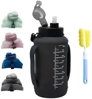 Collapsible Silicone Water Bottle with Straw, BPA-Free, Foldable Travel Bottle Portable for Gym, Hiking, Camping (Black) Collapsible Silicone Water Bottle with Straw, BPA-Free, Foldable Travel Bottle Portable for Gym, Hiking, Camping (Black)