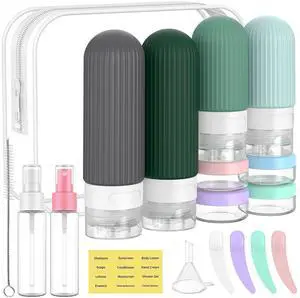 Travel Bottles for Toiletries,18 Pack Silicone Portable Size Bottle, TSA Approved Refillable Cosmetic Container Kits for Conditioner, Shampoo, Lotion,Face Cream - Blue Travel Bottles for Toiletries,18 Pack Silicone Portable Size Bottle, TSA Approved Refillable Cosmetic Container Kits for Conditioner, Shampoo, Lotion,Face Cream - Blue