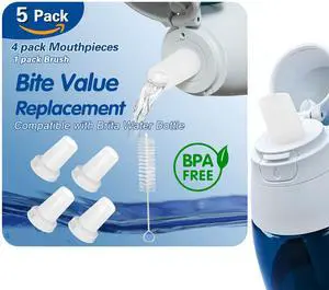Mouthpiece Replacement for Brita Water Bottle With Brush, Bite Valve Replacement Parts, BPA Free, 4 Pack Mouthpieces with Cleaning Brush (4 Mouthpiece + 1 Cleaning Brush) Mouthpiece Replacement for Brita Water Bottle With Brush, Bite Valve Replacement Parts, BPA Free, 4 Pack Mouthpieces with Cleaning Brush (4 Mouthpiece + 1 Cleaning Brush)