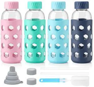 Glass Juice Bottles with Lids, 4 Pack Glass Juice Bottles with Lids, 4 Pack