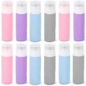 Travel Toiletry Bottles - 3oz Leakproof Silicone Containers, Refillable Travel Accessories for Shampoo, Conditioner, Lotion, 4 Colors Travel Toiletry Bottles - 3oz Leakproof Silicone Containers, Refillable Travel Accessories for Shampoo, Conditioner, Lotion, 4 Colors