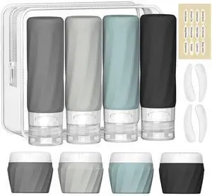 Travel Bottles for Toiletries, TSA Approved Travel Size Toiletries Containers Set, Premium Silicone Leak Proof Refillable Squeezable & Creams jars Accessories Kit W/Clear Bag (Gray) Travel Bottles for Toiletries, TSA Approved Travel Size Toiletries Containers Set, Premium Silicone Leak Proof Refillable Squeezable & Creams jars Accessories Kit W/Clear Bag (Gray)