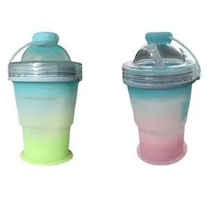 Foldable Silicone Ice Ball Cup with Straw, 2, Gradient Green & Pink Foldable Silicone Ice Ball Cup with Straw, 2, Gradient Green & Pink