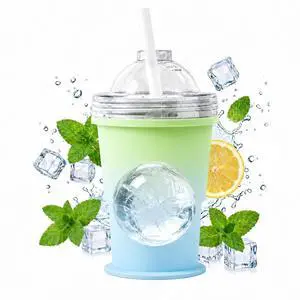 Collapsible Silicone Ice Ball Maker Cup 325ml Portable Ice Sphere Mold with Straw & Leakproof Lid, Reusable Travel Tumbler for Whiskey, Coffee, Juice (Blue-green gradient) Collapsible Silicone Ice Ball Maker Cup 325ml Portable Ice Sphere Mold with Straw & Leakproof Lid, Reusable Travel Tumbler for Whiskey, Coffee, Juice (Blue-green gradient)