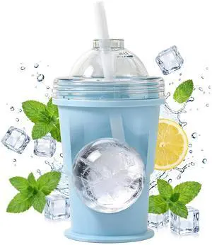 Collapsible Silicone Ice Ball Maker Cup 325ml Portable Ice Sphere Mold with Straw & Leakproof Lid, Reusable Travel Tumbler for Whiskey, Coffee, Juice (Blue) Collapsible Silicone Ice Ball Maker Cup 325ml Portable Ice Sphere Mold with Straw & Leakproof Lid, Reusable Travel Tumbler for Whiskey, Coffee, Juice (Blue)