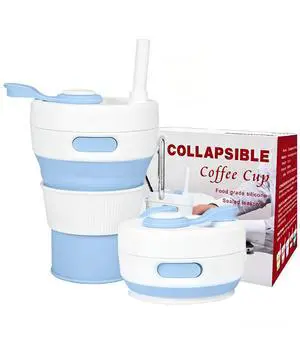 Collapsible Silicone Travel Mug, Leak-Proof Reusable Water Bottle with Straw for Hot & Cold Beverages, Portable Foldable Cup for Travel Office Home, Dishwasher Safe-Straw Included Collapsible Silicone Travel Mug, Leak-Proof Reusable Water Bottle with Straw for Hot & Cold Beverages, Portable Foldable Cup for Travel Office Home, Dishwasher Safe-Straw Included