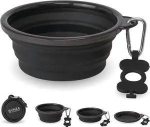 Collapsible Dog Bowls - Small 12 oz, Dog Travel Accessories, Silicone Portable Dogs Bowl & Water Dish with Reinforced Rim & Carabiner for Hiking, Camping, and Car Trips, Black Collapsible Dog Bowls - Small 12 oz, Dog Travel Accessories, Silicone Portable Dogs Bowl & Water Dish with Reinforced Rim & Carabiner for Hiking, Camping, and Car Trips, Black