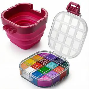 Airtight Empty Palette Box with Lid & Foldable Water Cup, Pink Airtight Empty Palette Box with Lid & Foldable Water Cup, Pink