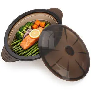 Microwave Steamer Cooker Collapsible Bowl Silicone Baked Potato Cookware with Handle Lid for Vegetables Fish Prep Meal Food with Removable Rack BPA Free Easy to Store Freezer Dishwasher Safe Black Microwave Steamer Cooker Collapsible Bowl Silicone Baked Potato Cookware with Handle Lid for Vegetables Fish Prep Meal Food with Removable Rack BPA Free Easy to Store Freezer Dishwasher Safe Black