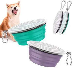 Collapsible Travel Dog Bowls 2 Pack with Lids&Carabiners Silicone Collapsible Travel Dog Bowls 2 Pack with Lids&Carabiners Silicone