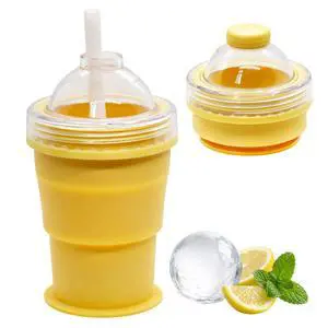 Collapsible Silicone Ice Ball Maker Cup, Foldable Ice Hockey Cup with Straw, Ice Ball Mold, Travel Ice Ball Bottle for Camping, Outdoor(Yellow) Collapsible Silicone Ice Ball Maker Cup, Foldable Ice Hockey Cup with Straw, Ice Ball Mold, Travel Ice Ball Bottle for Camping, Outdoor(Yellow)