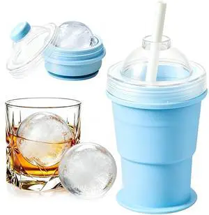 2-in-1 Collapsible Silicone Ice Ball Maker Cup, Reusable Portable Large Ice Sphere Mold with Straw & Lid, Easy to Demo, Leakproof Travel Ice Mold Cup for Coffee,Whiskey,Juice Gym Outdoor-Blue 2-in-1 Collapsible Silicone Ice Ball Maker Cup, Reusable Portable Large Ice Sphere Mold with Straw & Lid, Easy to Demo, Leakproof Travel Ice Mold Cup for Coffee,Whiskey,Juice Gym Outdoor-Blue