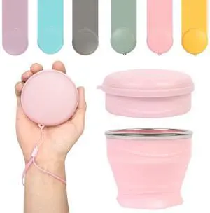 Collapsible Travel Cup with Lid - 6oz Mini Silicone Folding Cup with Stainless Steel Rim - BPA Free Small Portable Pocket Cup for Camping, Hiking, Kids, Mouthwash & Pills (Sakura Pink) Collapsible Travel Cup with Lid - 6oz Mini Silicone Folding Cup with Stainless Steel Rim - BPA Free Small Portable Pocket Cup for Camping, Hiking, Kids, Mouthwash & Pills (Sakura Pink)