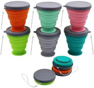 Collapsible Silicone Cup - 6 Piece Collapsible Silicone cup with Lid, Expandable Drinking Glasses Set, Reusable cup, Suitable for Camping and Hiking Collapsible Silicone Cup - 6 Piece Collapsible Silicone cup with Lid, Expandable Drinking Glasses Set, Reusable cup, Suitable for Camping and Hiking