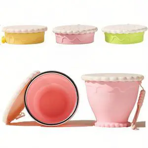 Silicone Collapsible Travel Cup with Straw (8.6oz/255ml) - Folding Camping Cup with Lids - Sakura Pink Silicone Collapsible Travel Cup with Straw (8.6oz/255ml) - Folding Camping Cup with Lids - Sakura Pink