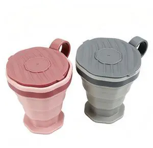 foldable silicone cups, foldable travel cups with plastic lids, reusable portable cup set suitable for camping and hiking foldable silicone cups, foldable travel cups with plastic lids, reusable portable cup set suitable for camping and hiking