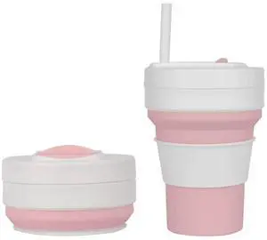 Collapsible Silicone Cup 12 oz BPA Free Reusable Travel Cup with Lid & Straw Foldable Pocket Size for Hot & Cold Drinks Camping, Hiking, Office, Outdoor (Pink & White) Collapsible Silicone Cup 12 oz BPA Free Reusable Travel Cup with Lid & Straw Foldable Pocket Size for Hot & Cold Drinks Camping, Hiking, Office, Outdoor (Pink & White)