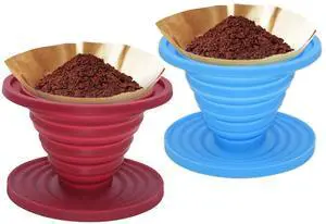 2 Pcs Collapsible Pour Over Coffee Dripper,Reusable Silicone Coffee Filter Holder,Food Grade Silicone,Suitable For Camping,Picnic,Party,Traveling,Office(Blue + Red) 2 Pcs Collapsible Pour Over Coffee Dripper,Reusable Silicone Coffee Filter Holder,Food Grade Silicone,Suitable For Camping,Picnic,Party,Traveling,Office(Blue + Red)