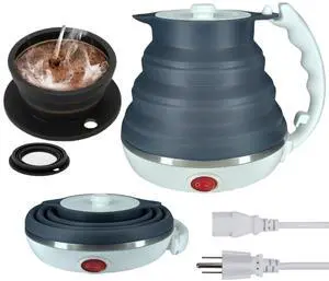 Travel Electric Kettle Small, Collpasible Electric Kettle, Portable Tea Kettle + Paperless Collapsible Pour Over Coffee Dripper, Travel Pour Over Coffee Maker Camping Single Cup (Black) Travel Electric Kettle Small, Collpasible Electric Kettle, Portable Tea Kettle + Paperless Collapsible Pour Over Coffee Dripper, Travel Pour Over Coffee Maker Camping Single Cup (Black)