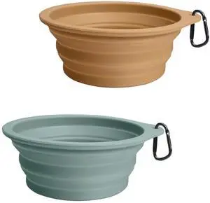 Silicone Collapsible Dog Bowls, BPA Free Dishwasher Safe, Portable Foldable Expandable Travel Bowl, Food Water Feeding Cup Dish for Dogs Cats with 2 Carabiners (Turquoise, Tan) Silicone Collapsible Dog Bowls, BPA Free Dishwasher Safe, Portable Foldable Expandable Travel Bowl, Food Water Feeding Cup Dish for Dogs Cats with 2 Carabiners (Turquoise, Tan)