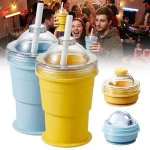 2026 Portable Foldable Ice Hockey Drink Cup With Ice Ball Mold, Silicone Ice Cube Beverage Cup, Summer Cold Drink Cup, Suitable For Coffee, Beverages, Juice, Beer, And Whiskey. (Blue+Yellow) 2026 Portable Foldable Ice Hockey Drink Cup With Ice Ball Mold, Silicone Ice Cube Beverage Cup, Summer Cold Drink Cup, Suitable For Coffee, Beverages, Juice, Beer, And Whiskey. (Blue+Yellow)