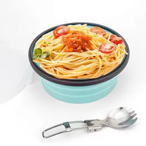 1200ml Collapsible Camping Bowl Silicone Food Storage Container with Lid and Foldable Stainless Steel Fork Spoon, for Picnic, Travel, Camping, RV, Fridge and Microwave Bowls(Round, Blue) 1200ml Collapsible Camping Bowl Silicone Food Storage Container with Lid and Foldable Stainless Steel Fork Spoon, for Picnic, Travel, Camping, RV, Fridge and Microwave Bowls(Round, Blue)