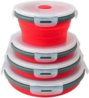 Food-Grade Silicone Collapsible Bowls with Lids for Camping Food-Grade Silicone Collapsible Bowls with Lids for Camping