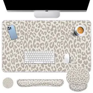 Keyboard Mouse Pad Set, 4 in 1 Desk Mat Set Leopard Animal Keyboard Mouse Pad Set, 4 in 1 Desk Mat Set Leopard Animal