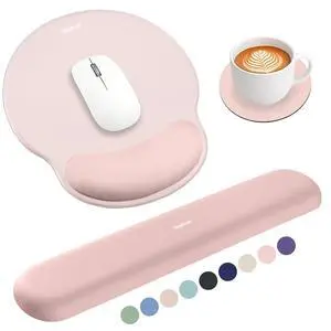 Mouse Pad and Keyboard Wrist Rest, 3-in-1 Gel Memory Foam Ergonomic Mouse Pad with Wrist Rest Set, Gaming Mousepad Arm Cushion Support for Computer Office Desk Accessories Cute Setup, Pink Mouse Pad and Keyboard Wrist Rest, 3-in-1 Gel Memory Foam Ergonomic Mouse Pad with Wrist Rest Set, Gaming Mousepad Arm Cushion Support for Computer Office Desk Accessories Cute Setup, Pink