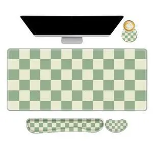 Large Gaming Mouse Pad Set, 4 in1 Ergonomics Keyboard Desk Mat with Memory Foam Wrist Rest, Extended Game Mousepad, Non-Slip Desk Pad Matt Easy Typing Pain Relief I Green Checkered Large Gaming Mouse Pad Set, 4 in1 Ergonomics Keyboard Desk Mat with Memory Foam Wrist Rest, Extended Game Mousepad, Non-Slip Desk Pad Matt Easy Typing Pain Relief I Green Checkered