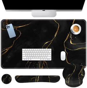 Keyboard Mouse Pad Set, 4 in 1 Desk Mat Set, Marble Black Gold Keyboard Mouse Pad Set, 4 in 1 Desk Mat Set, Marble Black Gold