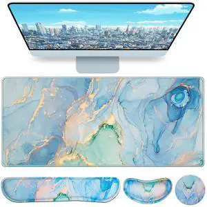 4 in1 Desk Mat Blue, Large Gaming Mouse Pad with Wrist Rest, 4 in1 Desk Mat Blue, Large Gaming Mouse Pad with Wrist Rest,