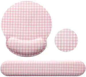 Wrist Rest Support for Mouse Pad&Keyboard Set, Pink Gingham Checkered Circle Curved Ergonomic Mousepad&Coaster Non-Slip Base Design for Office Home Laptop Desktop Computer Keyboard Wrist Rest Support for Mouse Pad&Keyboard Set, Pink Gingham Checkered Circle Curved Ergonomic Mousepad&Coaster Non-Slip Base Design for Office Home Laptop Desktop Computer Keyboard