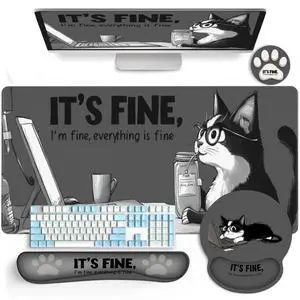 Funny Cat XXL Mouse Pad Set, Keyboard Wrist Rest Support, 35.4x15.7 in Funny Cat XXL Mouse Pad Set, Keyboard Wrist Rest Support, 35.4x15.7 in