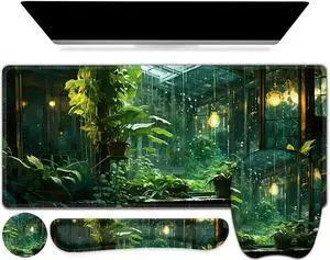 Large Mouse Pad with Wrist Support 4 in1 Set, XXL Big Game Mousepad + Keyboard Wrist Rest+Mouse Wrist Rest Pad +Coaster Gaming Mat for Women Men Home Office Computer I Green Plants Romantic Rain Large Mouse Pad with Wrist Support 4 in1 Set, XXL Big Game Mousepad + Keyboard Wrist Rest+Mouse Wrist Rest Pad +Coaster Gaming Mat for Women Men Home Office Computer I Green Plants Romantic Rain