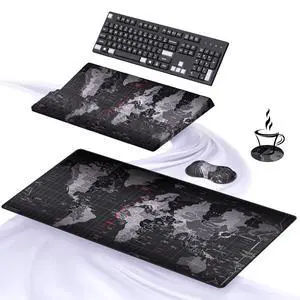 Ergonomic Mouse Pad and Keyboard Stand Wrist Rest Pad Set with Large Mousepad, Memory Foam Comfort, Premium Office Desk Accessories for Pain Relief and Efficiency, Black Map Ergonomic Mouse Pad and Keyboard Stand Wrist Rest Pad Set with Large Mousepad, Memory Foam Comfort, Premium Office Desk Accessories for Pain Relief and Efficiency, Black Map