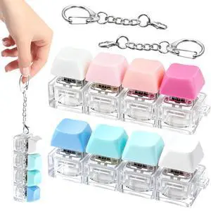 2 PCS 4-in-1 Keyboard Fidget Toy Keychain, Finger Clicky Button Toy Stress Relief Keychain with Swappable Keycaps, Mini Mechanical Key Fidget for Office Desk Focus Gifts (Blue Rose Pink White) 2 PCS 4-in-1 Keyboard Fidget Toy Keychain, Finger Clicky Button Toy Stress Relief Keychain with Swappable Keycaps, Mini Mechanical Key Fidget for Office Desk Focus Gifts (Blue Rose Pink White)